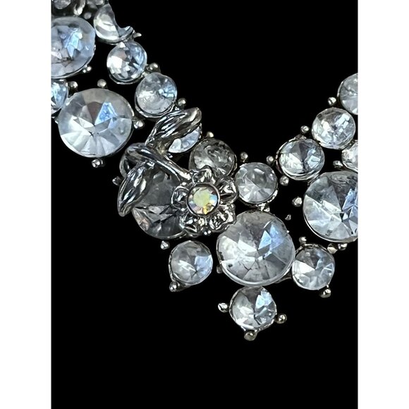 Vintage Crystal Rhinestone Silver-Tone & Roses Aurora Borealis Heart Brooch Pin - Picture 6 of 9